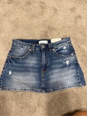 stradivarius Distressed Blue Denim Mini Skort